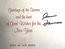 CONNIE FRANCIS SIGNED ONE-OF-A-KIND CIRCA 1950's XMAS CARD FROM JACK BENNY!!!!!