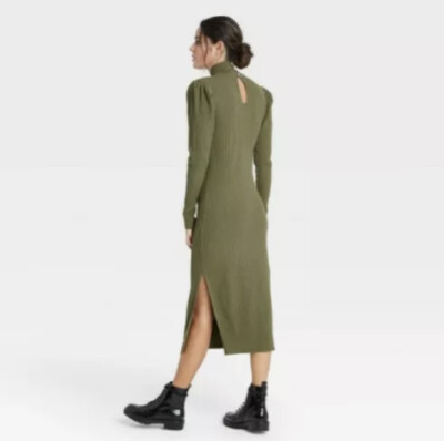 Women's Puff Long Sleeve Sweater Dress - Who What Wear Green (Winter Moss) M NWT Women's Puff Long Sleeve Sweater Dress - Who What Wear Green (Winter Moss) M NWT