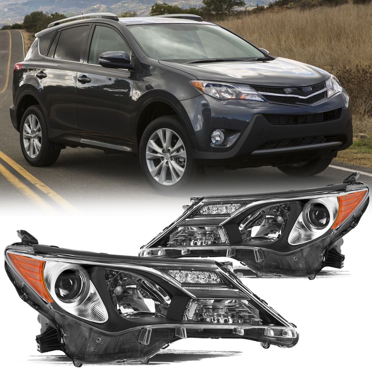 Pair For 2013 2014 2015 Toyota RAV4 RAV-4 Headlights Headlamps Left & Right Side