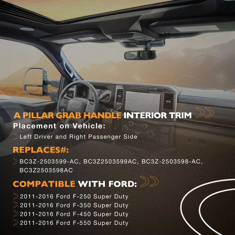 Pair A-Pillar Interior Trim Grab Handles Front Left Right For 2011-16 Ford F-250 - Image 2 of 4