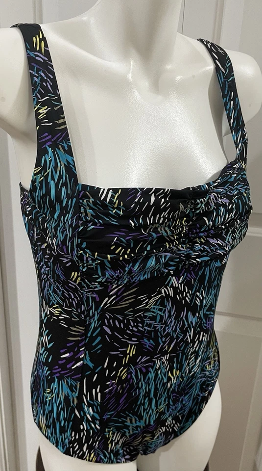 Купальный костюм цельный купальник Calvin Klein размер 12 черный белый бирюзовый - Изображение 2 из 4