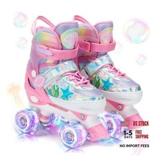 Mermaid 4 Size Adjustable Roller Skates, Beginner Kids Medium - Big Kid PINK