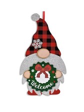 Christmas Gnome Glittered Wood Welcome Sign, 14x8