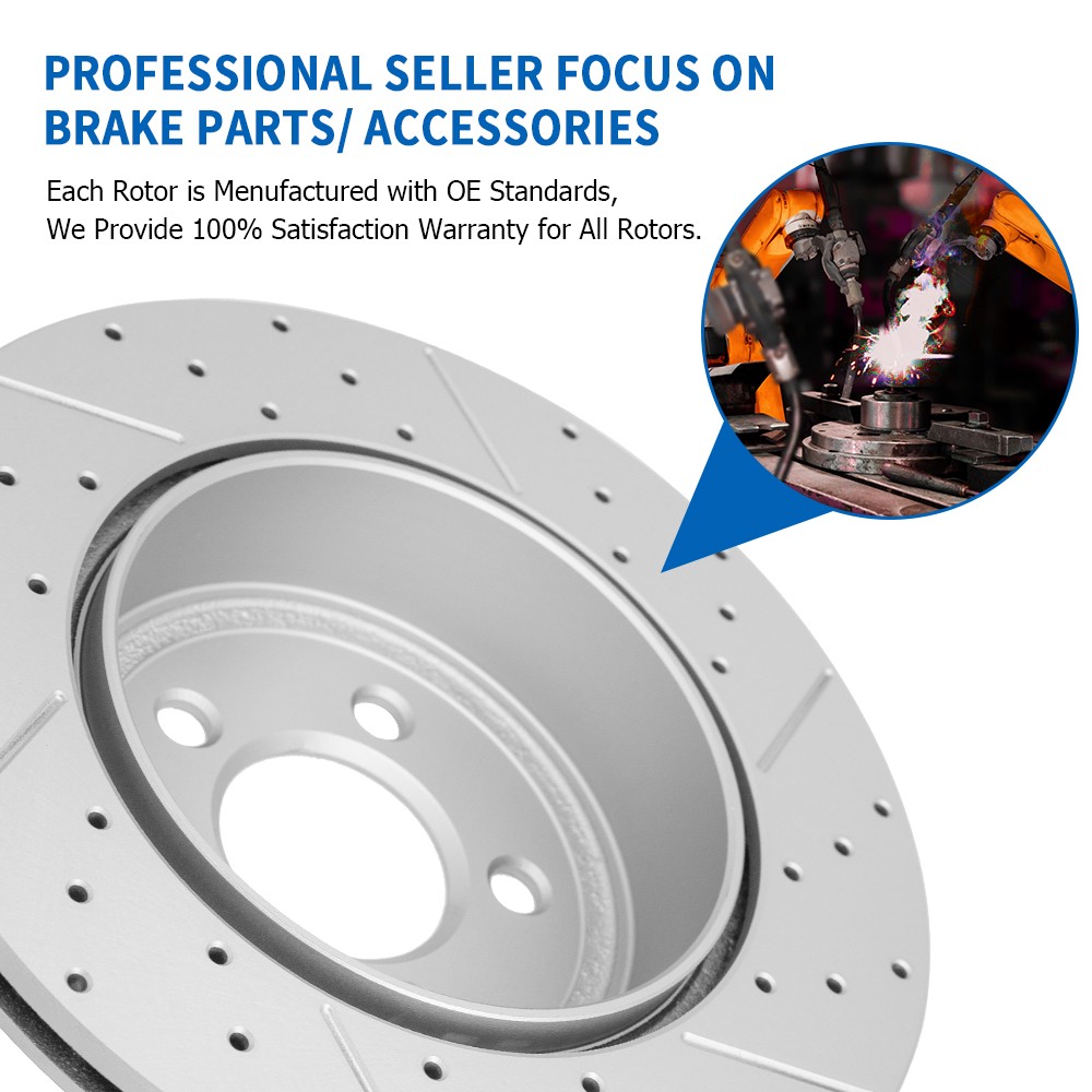 Front & Rear Drilled Brake Rotors Ceramic Pads Kit for 2014-2018 Mazda 3 Sport