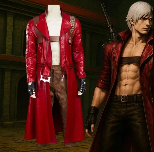 Mens Devil May Cry 3 Dante Demon Halloween Wear Real Real Leather Trench Coat - product listing photo