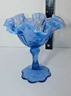 Vintage Fenton Ruffled Cabbage Ruffled Compote Opalescent Blue Dish Beautiful
