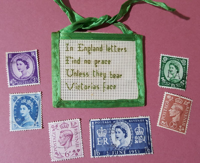 Stamp Holder Needlepoint Sewing Embroidery Needlework Antique Sampler