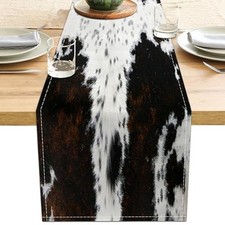 Linen Cow Print Table Runner 13x71 Inch Farmhouse Western Brown Black  Brown71