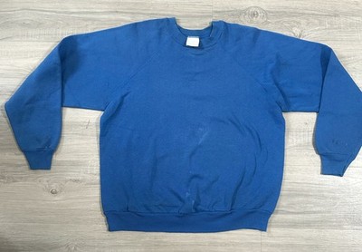 Vintage 80s Tultex Distressed Blank Crewneck Men s Large Blue Raglan Sweatshirt