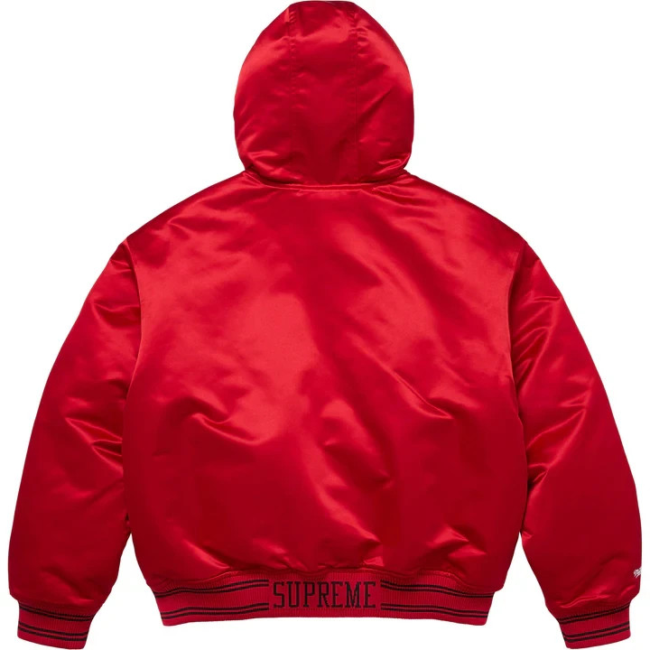 Supreme Mitchell Ness Lined Hooded Satin Varsity Jacket Red | eBay