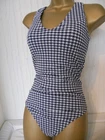 NAVY / GREY MARKS & SPENCER GINGHAM CHECK SWIMSUIT SIZE 10 LONG TALL SWIMWEAR