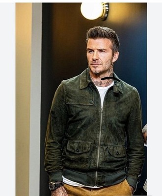 David Beckham Green Bomber Suede Leather Jacket For Men