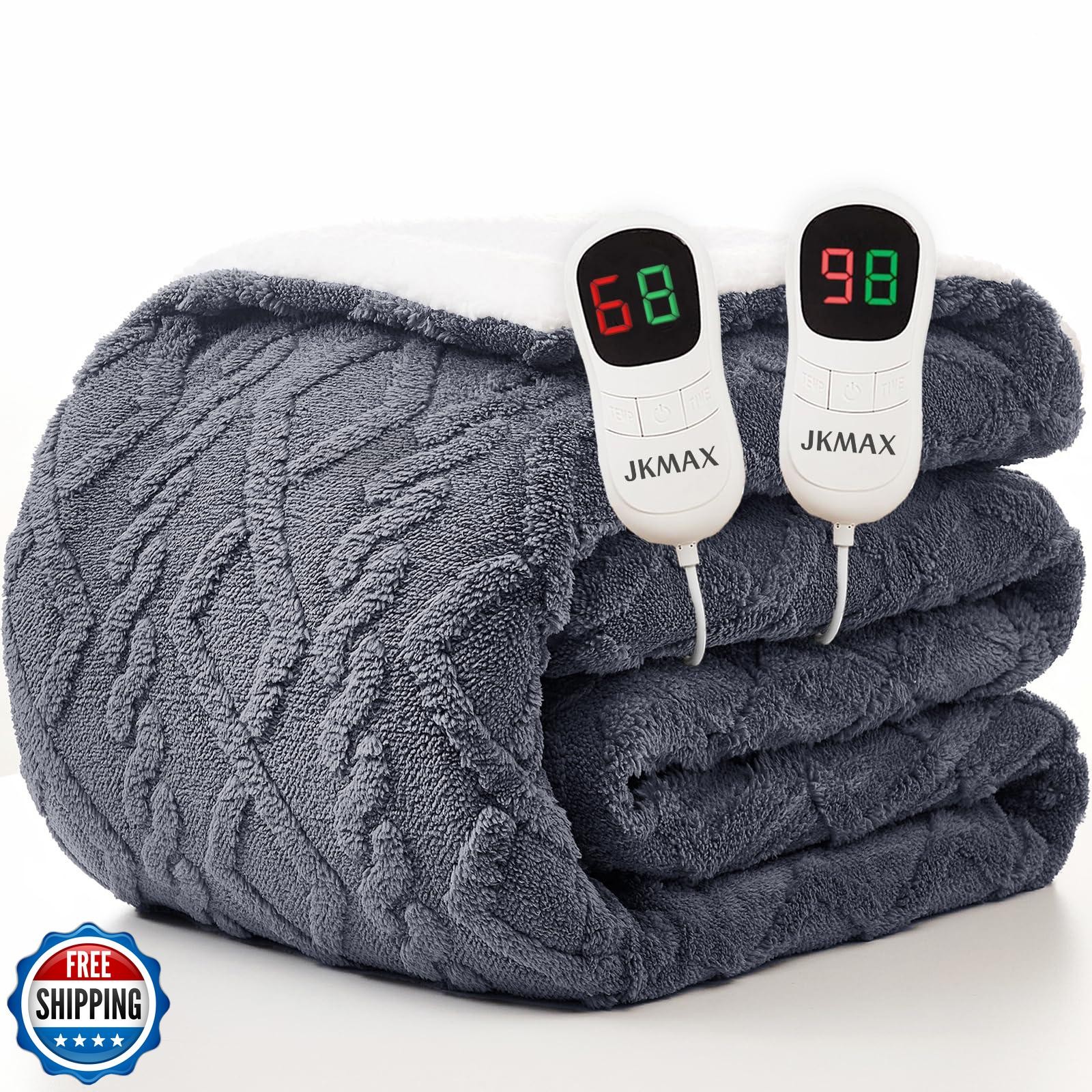 JKMAX Heated Electric Blanket Queen Size-84"x90" Heating Blanket with 10 Heat
