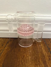 14mm Premium Glass Water Pipe Ash Catcher Honey Disco Perc 90 Degree Pink