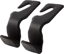 Headrest Hooks for Car, Back Seat Organizer Black Leather Hanger Holder 