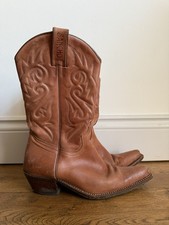 Sancho Leather Cowboy Boots Embroidered Western Style Tan Colour Size 39 UK 6