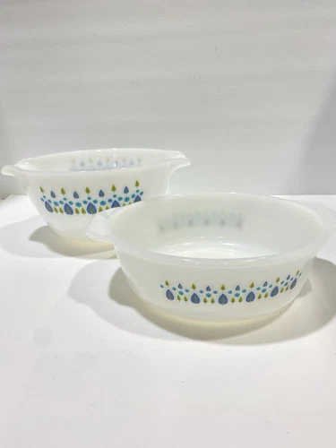 2 Fire King Swiss Alpine Chalet Marcrest Stetson Mixing Serving Bowl / Casserole