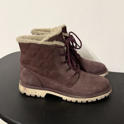 Helly Hansen Leather Winter Boots Women s 6.5 Burgundy Shearling Lined Lace Up