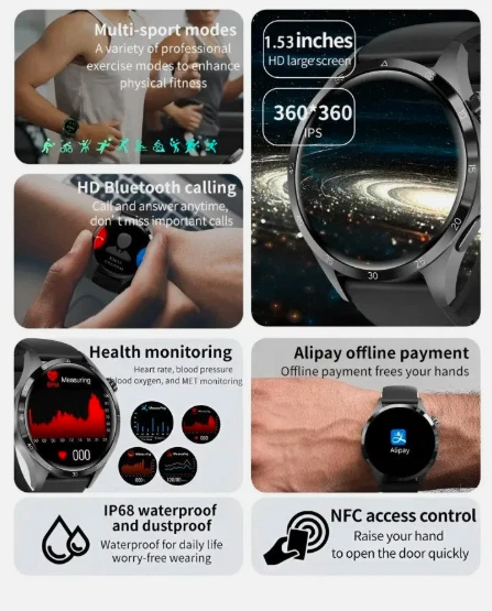 Lieferumfang – Box, Anleitung, Uhr, Extra-Armband hellgrau