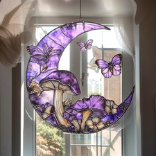 Purple Moon Mushroom Suncatcher   Fairycore Butterfly Window Hanging Gift