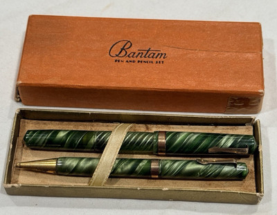 Vintage Eversharp Bantam Green Spiral Mini Pen and Pencil Set 3.75'' Original Box