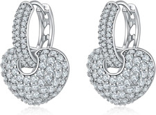 14K White Gold Plated Silver Hoop Earrings for Women, Light Weight Huggie Earrin