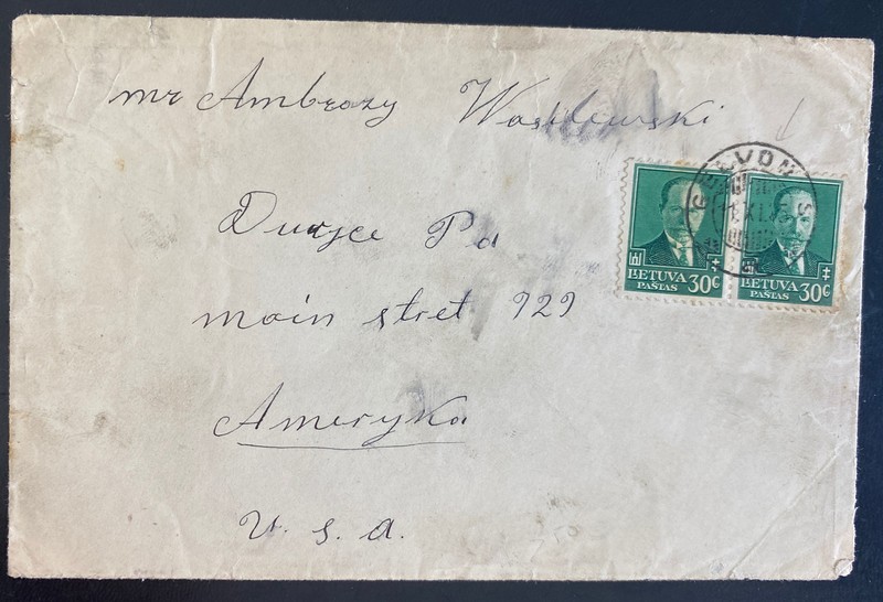 1935 Gelvon Lithuania Cover To Durjce Pa Usa