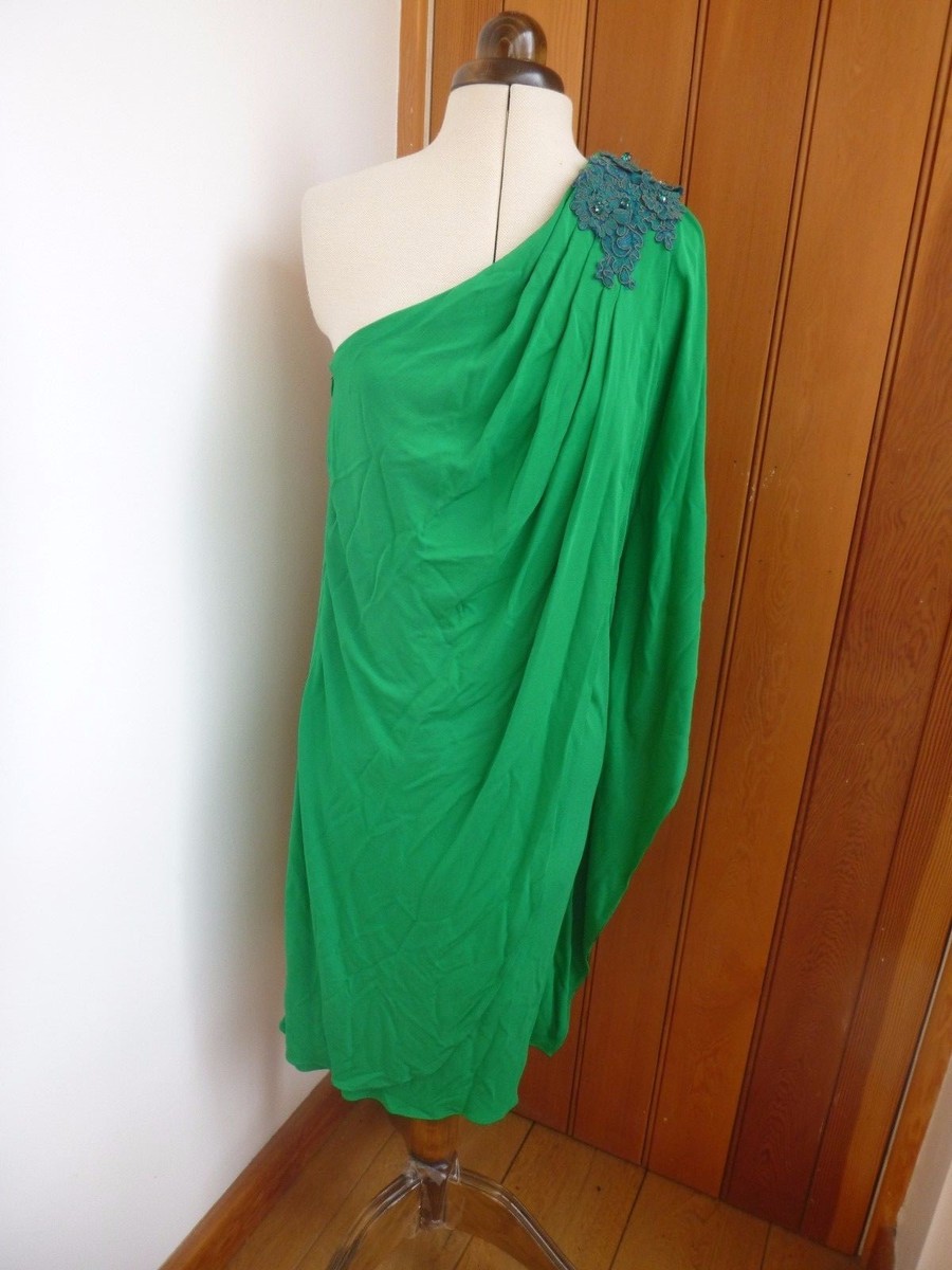 BADGLEY MISCHKA EMERALD GREEN DRAPEY GRECIAN APPLIQUE BEADED INA