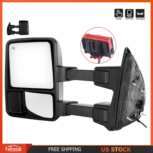 Driver Side Manual Tow Mirror For 08-16 Ford F250-F550 Super Duty Smoke Signal