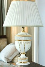 Table lamp in Italian majolica ceramic decorated with gold and Swarovski NEW