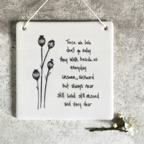 Hanging Porcelain East of India Sign | 'We Love Don't Go Away' Thinking Of You - Picture 1 of 2
