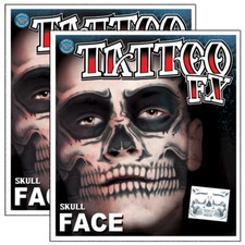 Tinsley Day of the Dead Skeleton Face Temporary Tattoo-2 Complete Faces - SALE