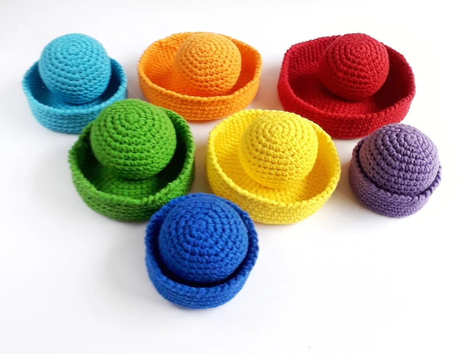 Pattern crochet rainbow stack Waldorf and Montessori sorting toddler toy - Image 4 of 4