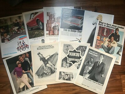 1966 Vintage Advertisements.  Full page automobile, drink & clothing ads Vargas