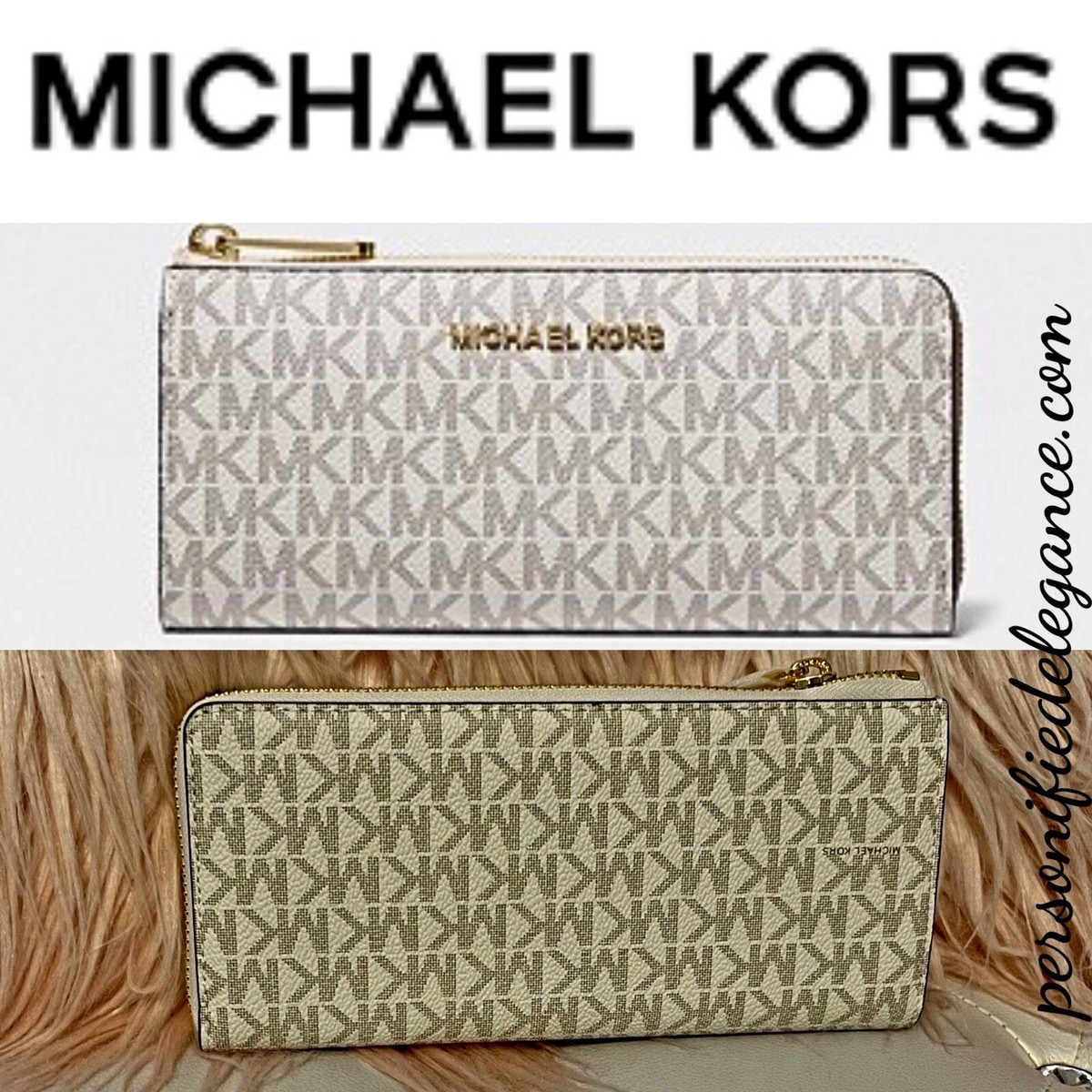 NEW Michael Kors Jet Set Travel Large Vanilla/Acorn Logo Quarter