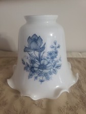  Vtg  White & Blue Flowers Glass Ruffle Light Shade Ceiling Fan Chandelier