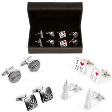 New York City Statue Liberty Empire State 4 Pairs Cufflinks Fancy Gift Box