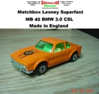 Matchbox Lesney 45 BMW 3.0 CSL Orange 1/64 od1-45a