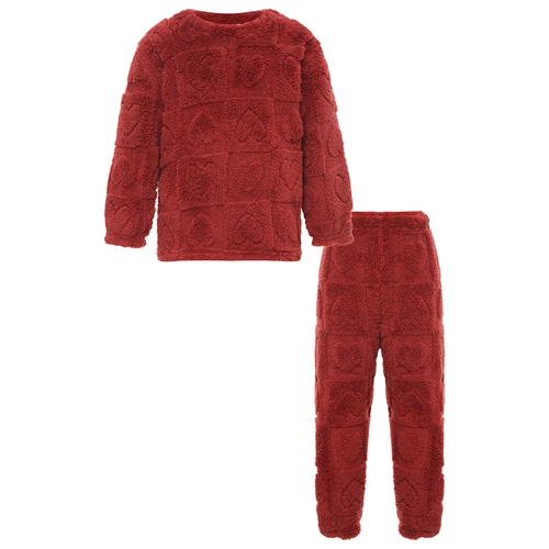 Kids Boys Girls Pajamas Set Solid Color Tops With Pants Round Neck Flannel Suit - Foto 52 di 72