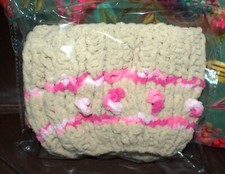 Ladies Medium Ankle Warmers Chunky Cream With Multi Pink New Without Tag