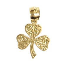 New 14k Yellow Gold Shamrock Clover Leaf Pendant