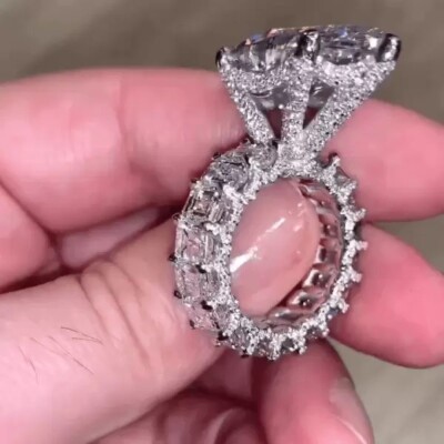 5ct Lab Created Pear & Emerald Cut Diamond Engagement Ring 14K White Gold Plated