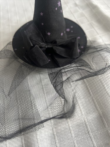 Target Goth Witch Hat Fascinator w Tulle Face Veil Clip Attachment Black, Purple - Picture 3 of 9