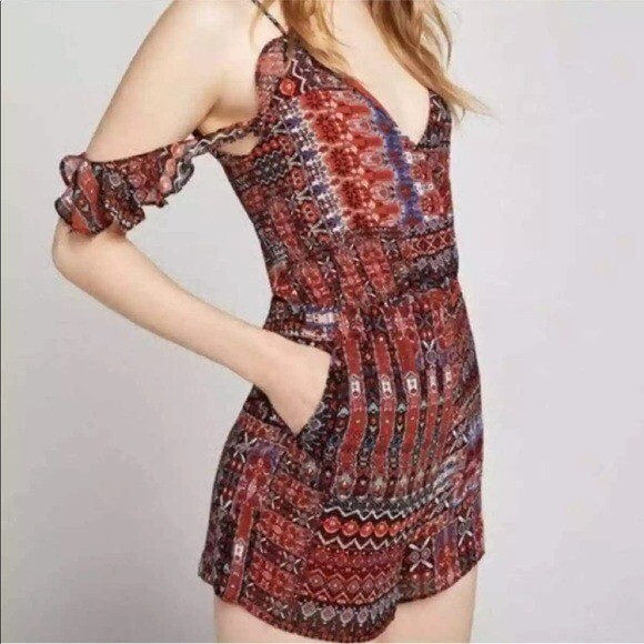 BCBGeneration Printed Patchwork Boho Romper - Siz… - image 1