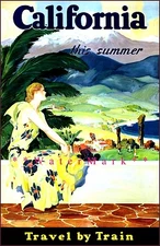 California 1933 This Summer Travel By Train Vintage Poster Print Wall Art Decor