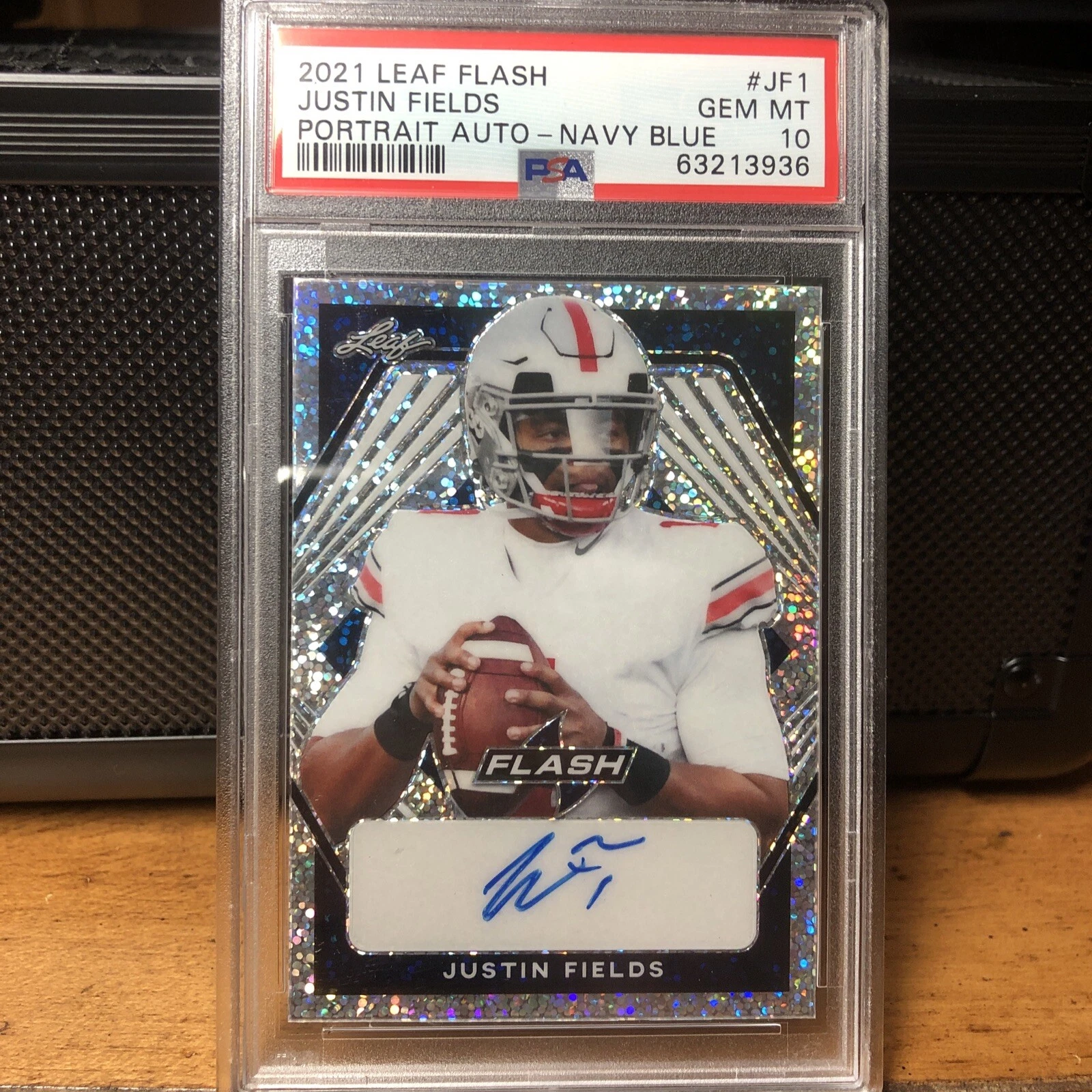 Justin Fields Leaf Flash Portrait Autographs #JF1 Navy Blue