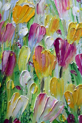 Spring Flowers TULIPS Vertical Narrow Canvas Original Impasto Oil Painting pink - Picture 7 of 9