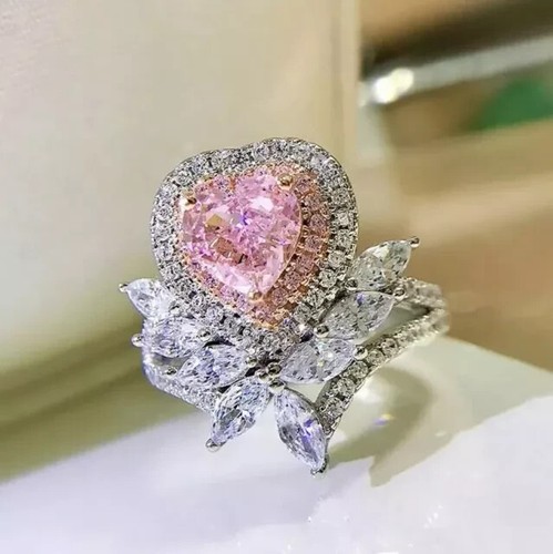 4.5Ct Heart Cut Lab-Created Pink Sapphire Engagement Ring 14K White Gold Plated - Picture 4 of 7