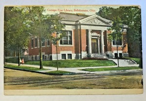 Vintage-Postcard-Bellefontaine-Ohio-c-1907-1915-Carnegie-Free-Library