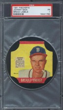 1951 Fischer's Bread Labels Johnny Sain PSA 1 Milwaukee Braves